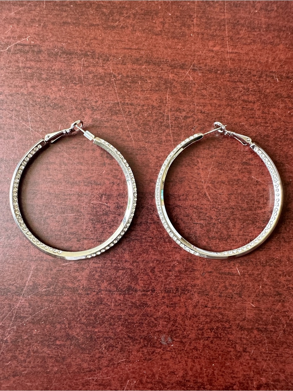 ##124, NWT Guess by Marciano Silver Crystal-Trim Hoop Earrings